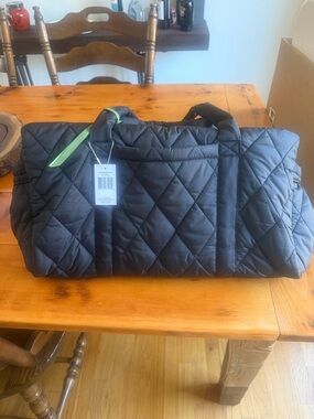 Vera Bradley Black Quilted Travel Duffel with Green Zip Accent